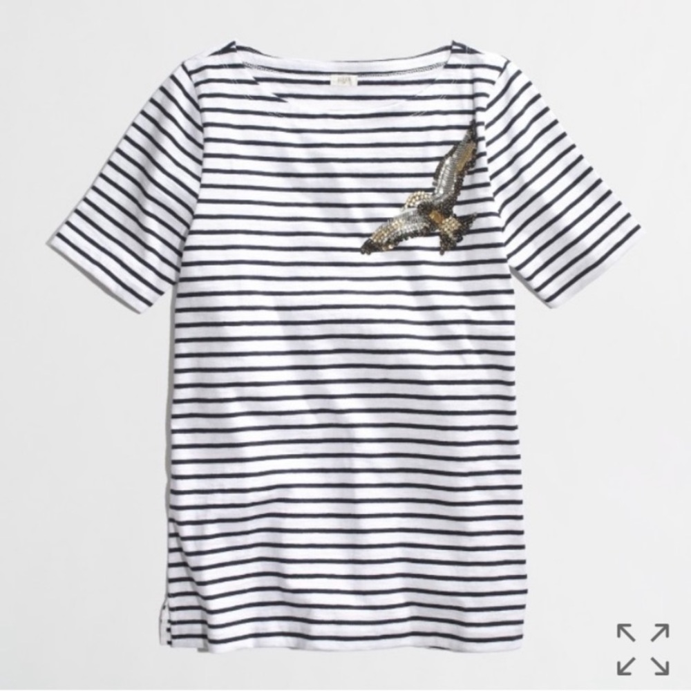 J.Crew Factory stripe sequin bird graphic tee size M